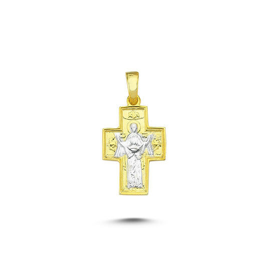 14K Gold Miraculous Mother Mary Cross Charm Necklace