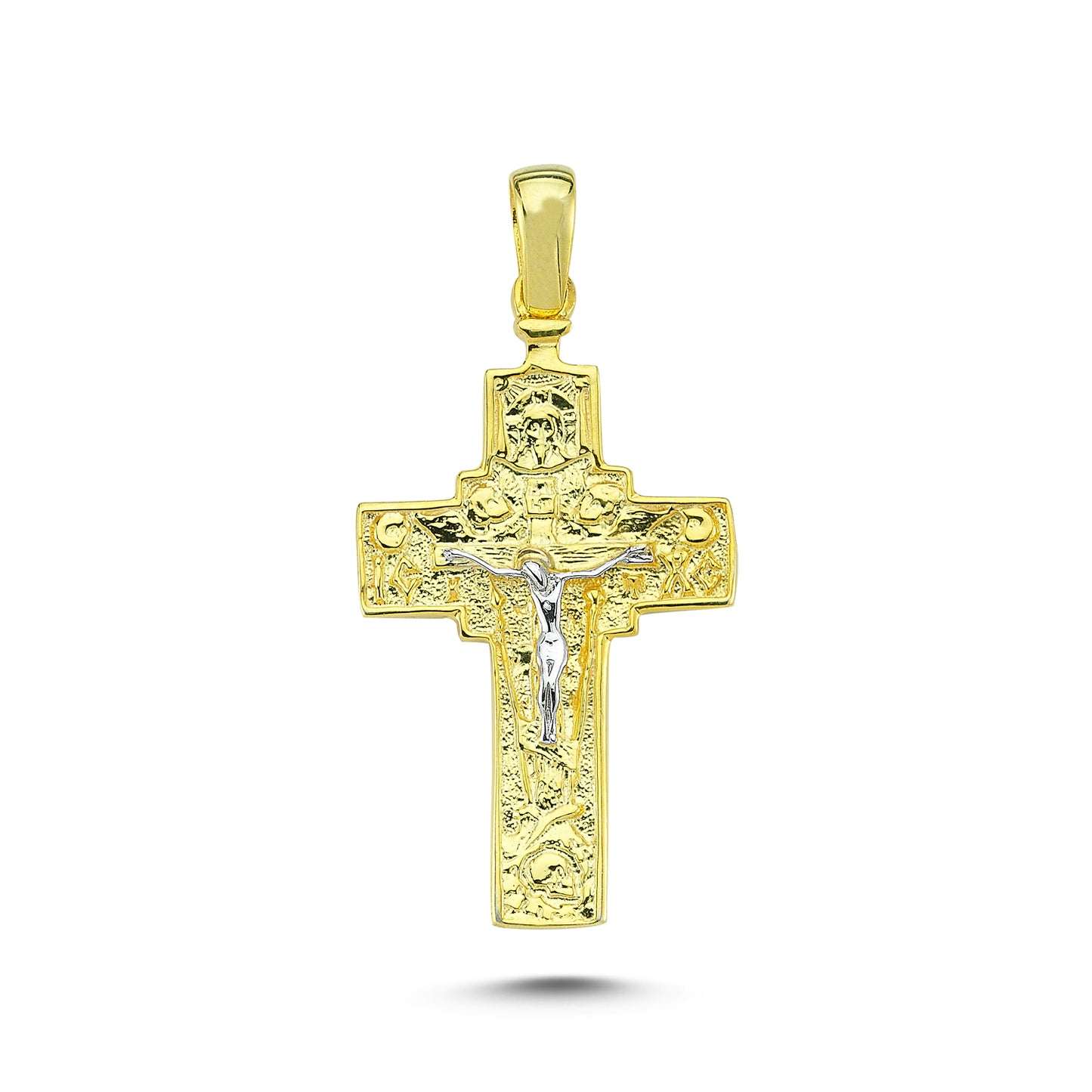 14K Yellow and White Gold Cross Charm Necklace