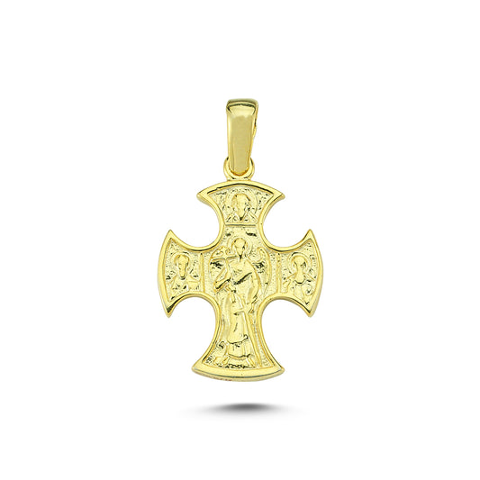 14K Gold Orthodox Cross Charm Necklace