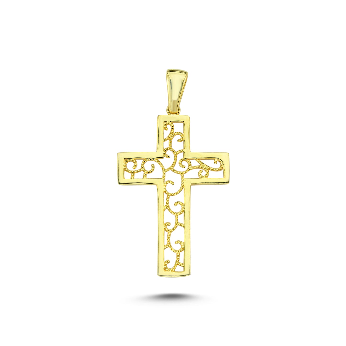 14K Gold Filigree Crucifix Cross Pendant