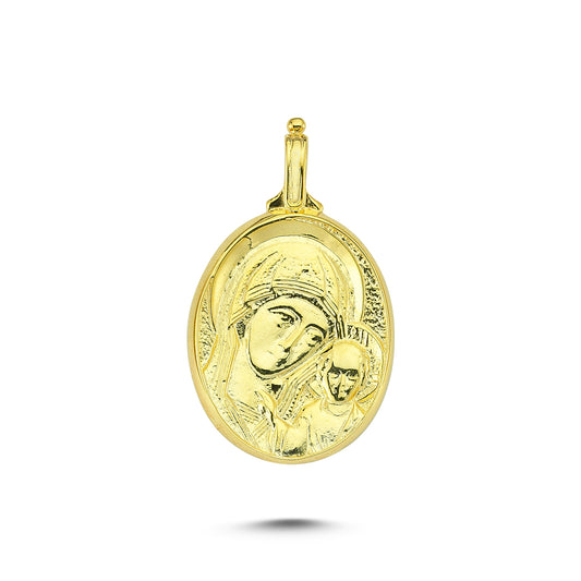 14K Gold Mother Mary with Jesus Charm Necklace