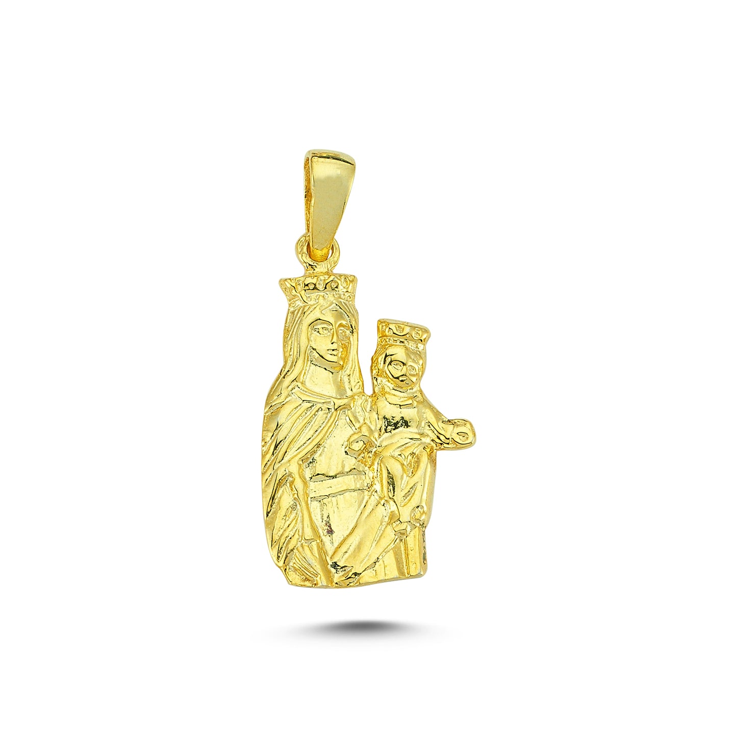 14K Gold Mother Mary with Jesus Charm Necklace