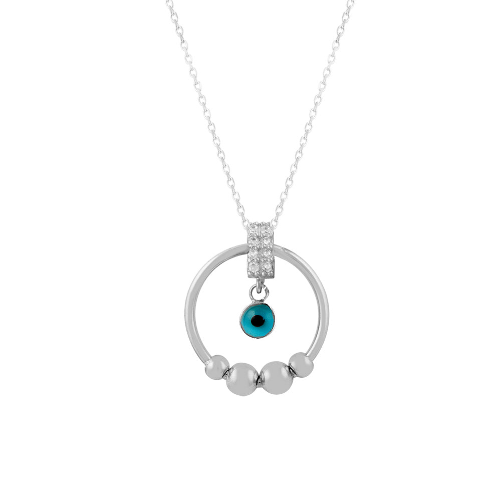 14K Solid Gold Zircon Stone Evil Eye Necklace