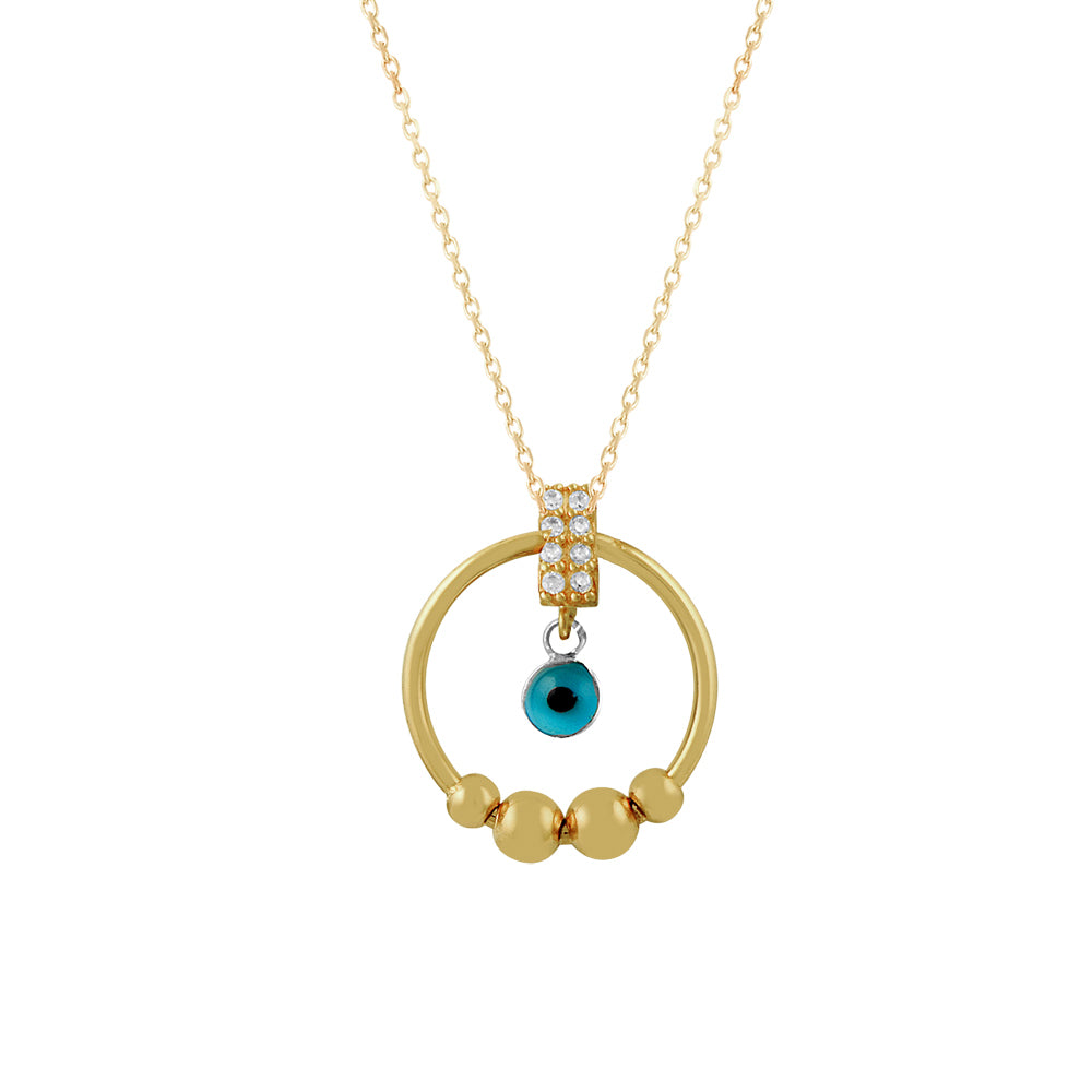 14K Solid Gold Zircon Stone Evil Eye Necklace