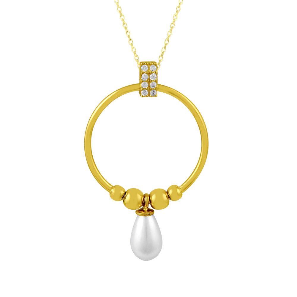 14K Solid Gold Zircon Stone Pearl Necklace