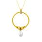 14K Solid Gold Zircon Stone Pearl Necklace