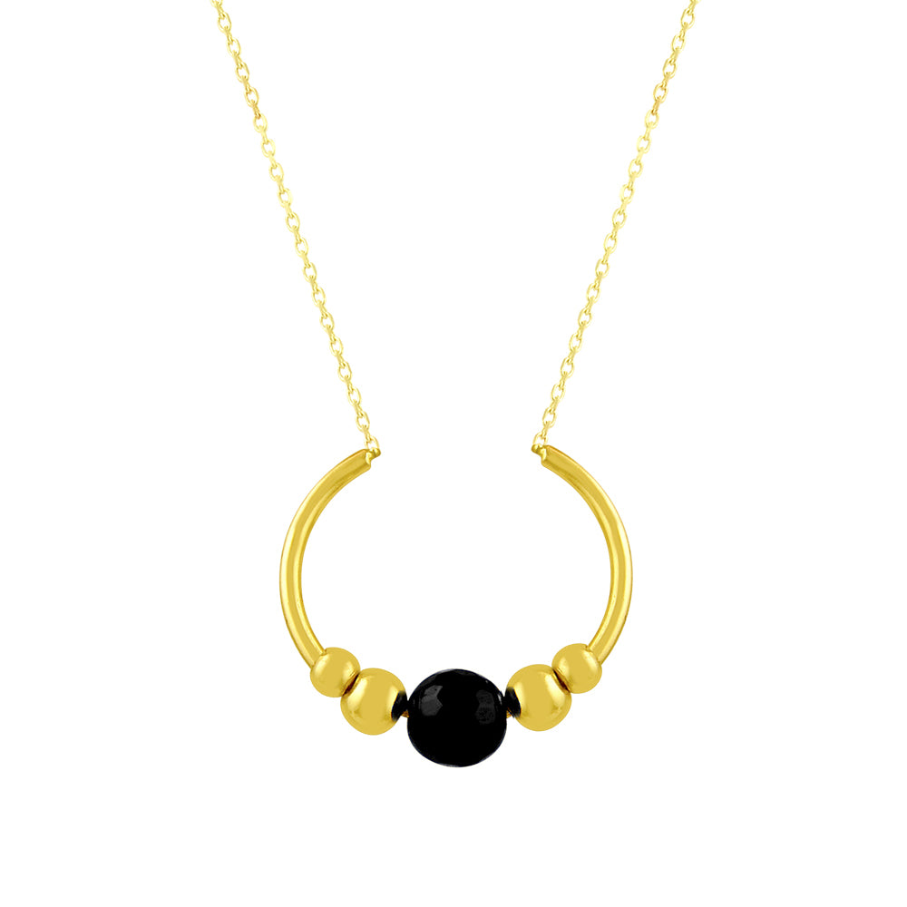 14K Solid Gold Black Zircon Stone Necklace