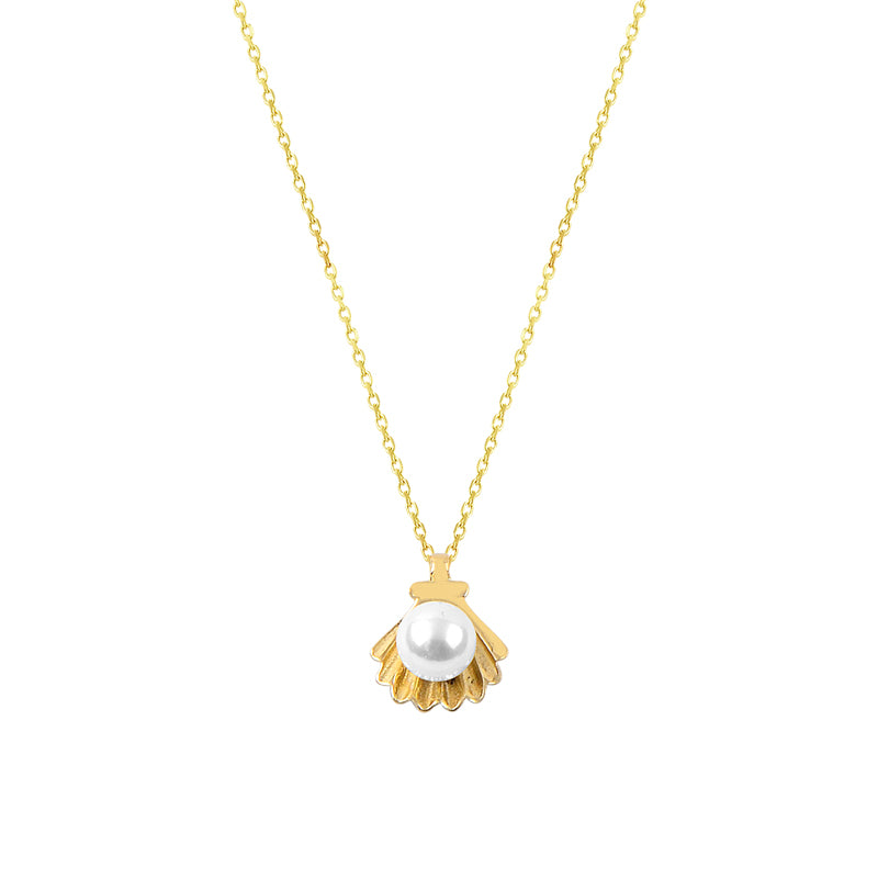 14K Solid Gold  Sea Shell Pearl Necklace