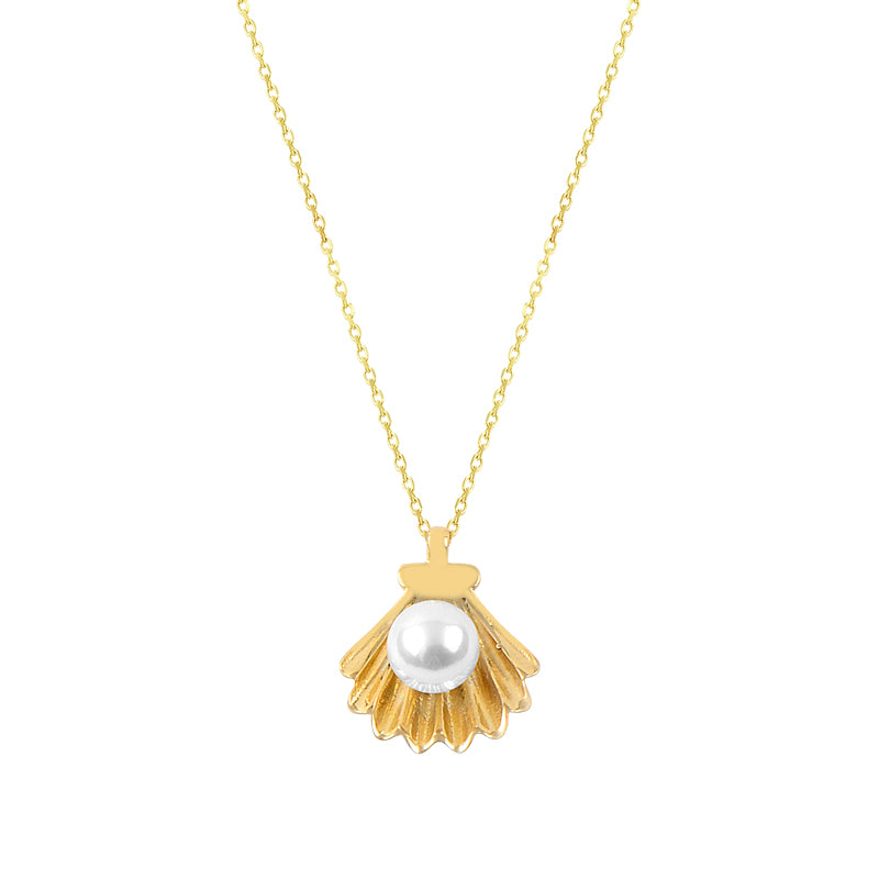 14K Solid Gold  Sea Shell Pearl Necklace