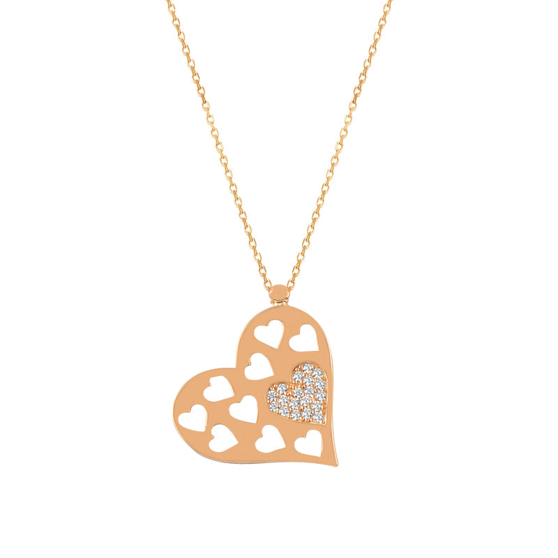 14K Solid Gold Zircon Stone Heart Necklace