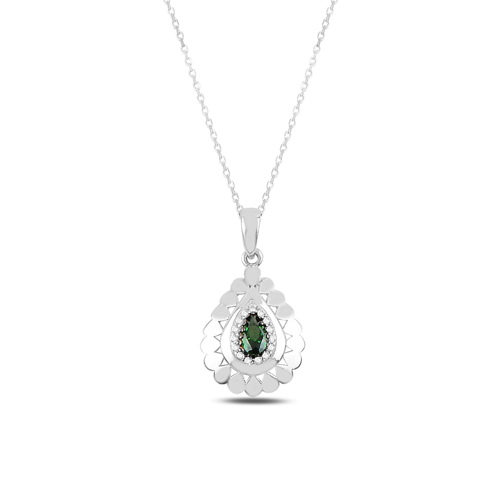 14K Solid Gold Green Zircon Stone Drop Necklace