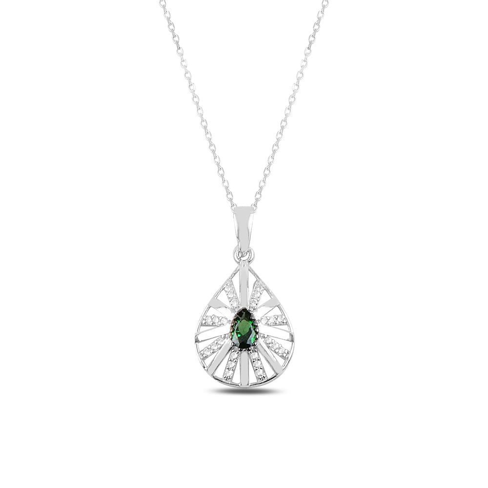 14K Solid Gold Green Zircon Stone Drop Necklace