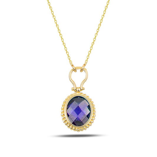 14K Solid Gold Purple Stone Necklace