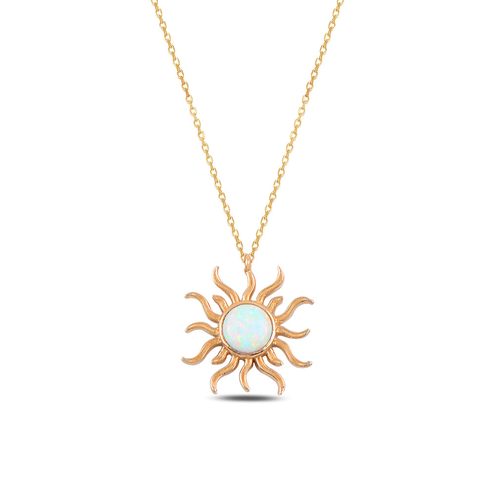 14K Solid Gold Moon Stone Sun Necklace