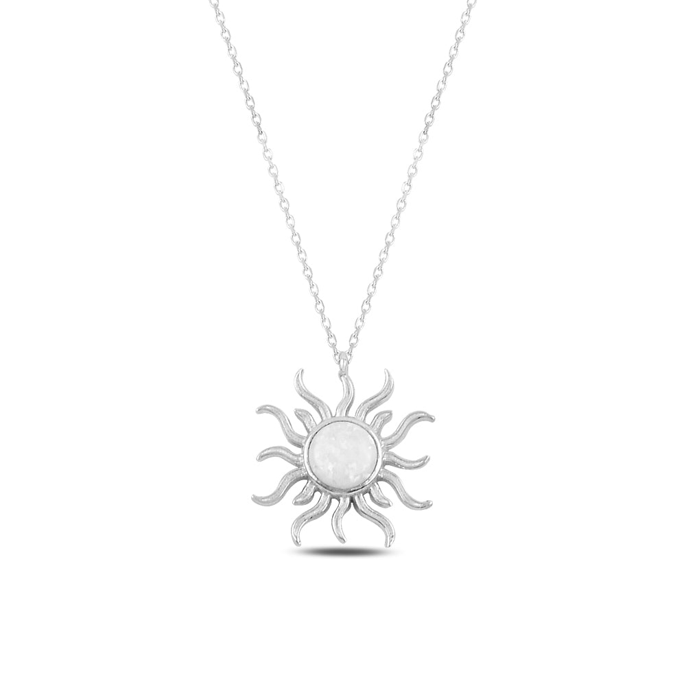 14K Solid Gold Moon Stone Sun Necklace