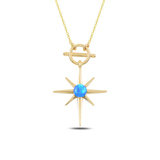 14K Solid Gold Blue Stone Polar Star Necklace