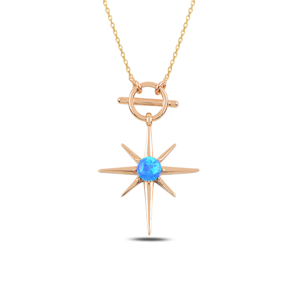 14K Solid Gold Blue Stone Polar Star Necklace