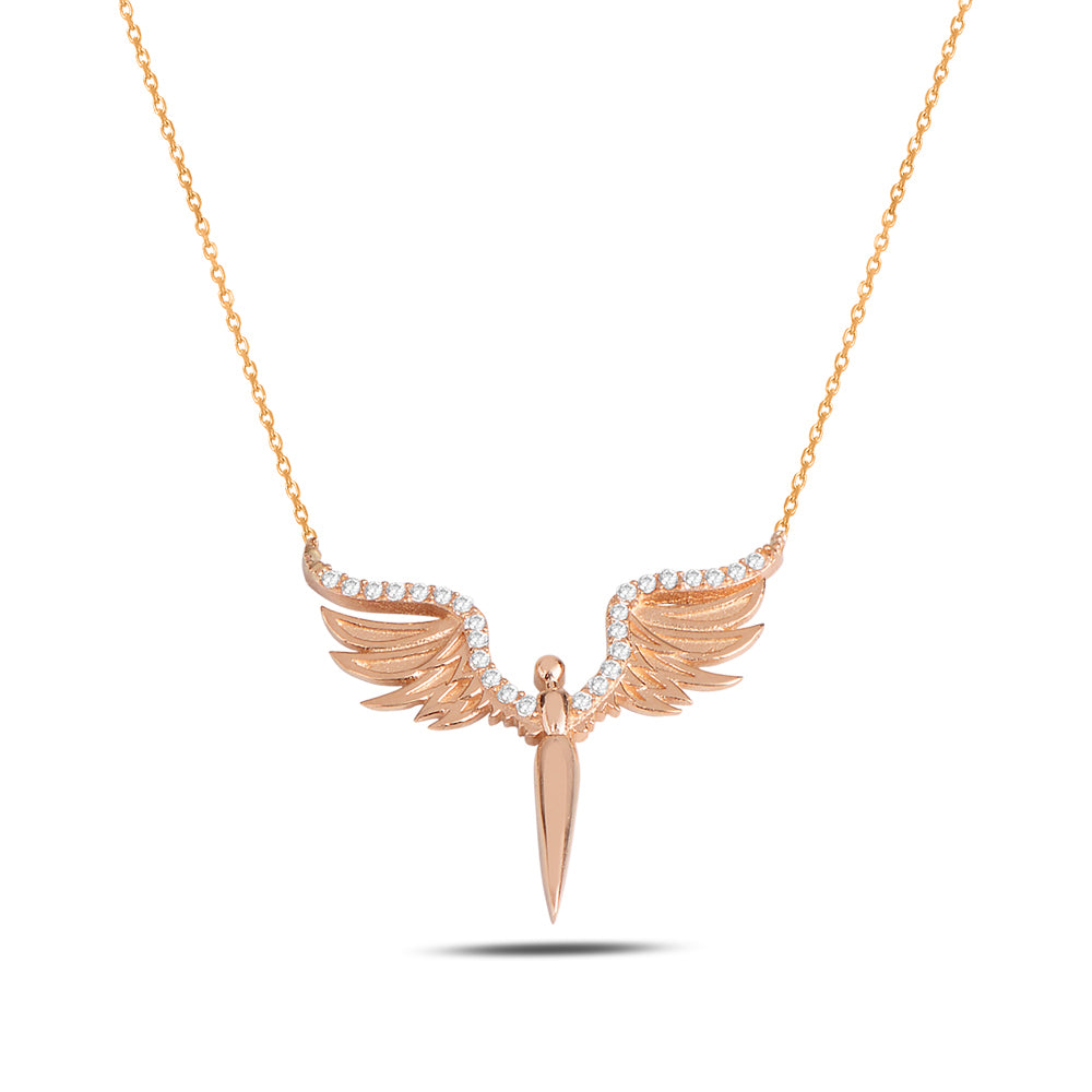 14K Solid Gold Wings Sword Necklace