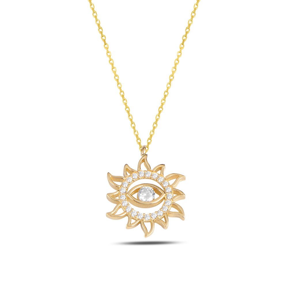 14K Solid Gold Eye Sun Necklace