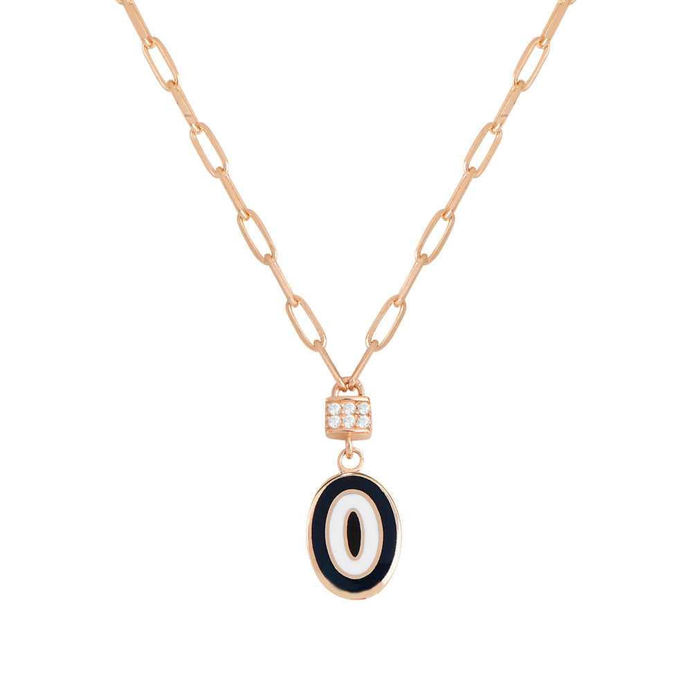 14K Solid Gold Zircon Stone Enamel Evil Eye Necklace