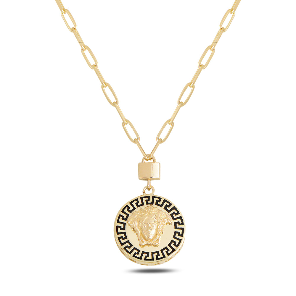 14K Solid Gold Medusa Necklace