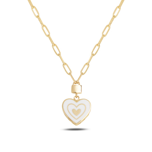 14K Solid Gold Enamel Heart Necklace