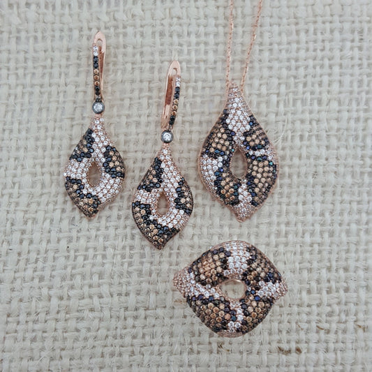 925 Sterling Silver Leopar Pattern Jewellery Set