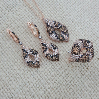 925 Sterling Silver Leopar Pattern Jewellery Set