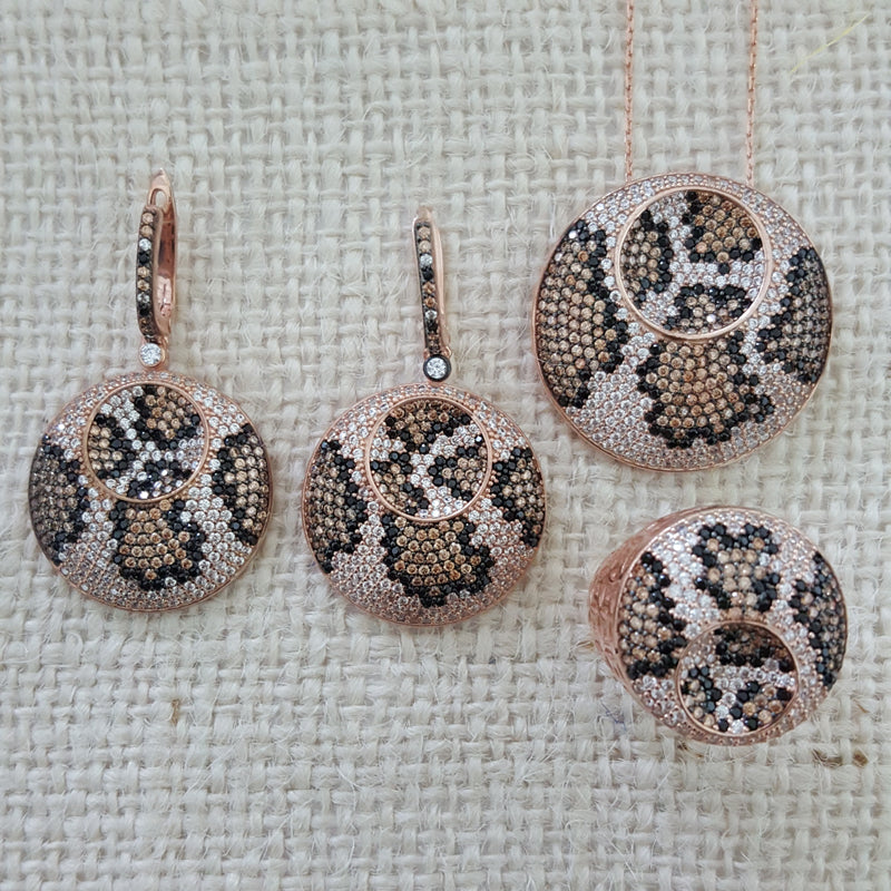 925 Sterling Silver Leopar Pattern Jewellery Set