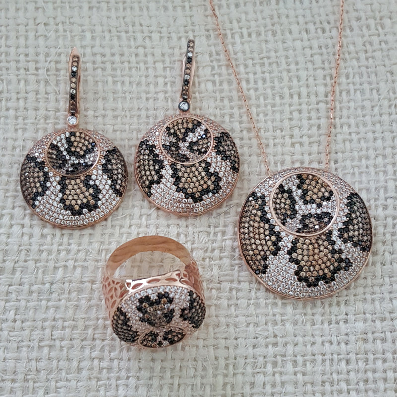 925 Sterling Silver Leopar Pattern Jewellery Set