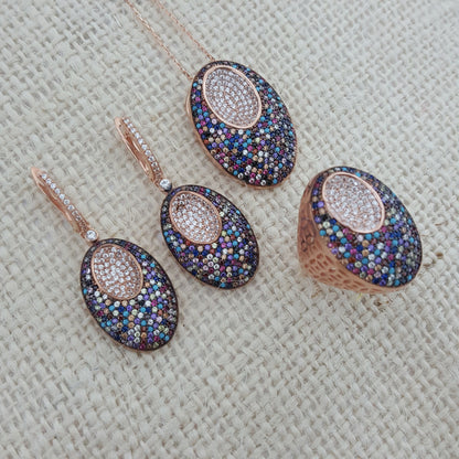 925 Sterling Silver Multicolor Stone Jewellery Set