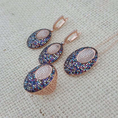 925 Sterling Silver Multicolor Stone Jewellery Set