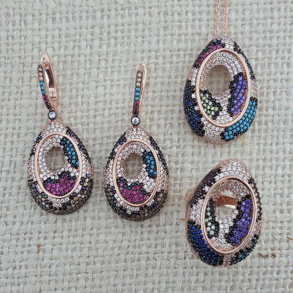 925 Sterling Silver Multicolor Stone Jewellery Set