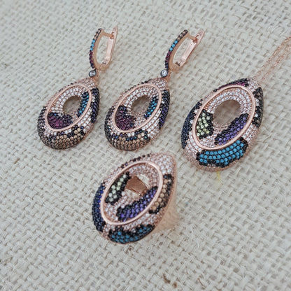 925 Sterling Silver Multicolor Stone Jewellery Set