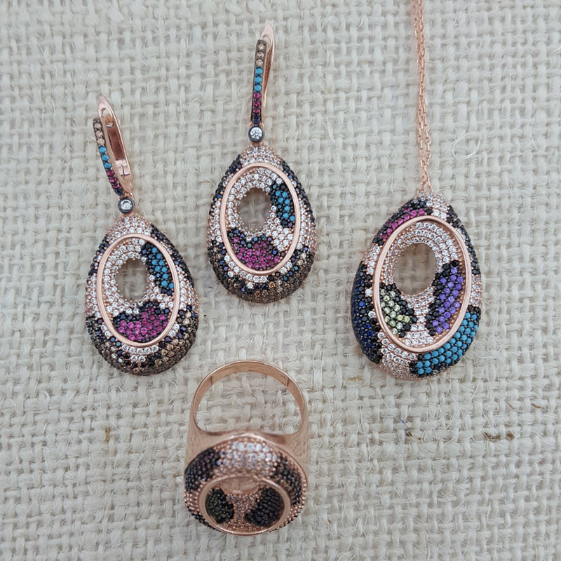 925 Sterling Silver Multicolor Stone Jewellery Set