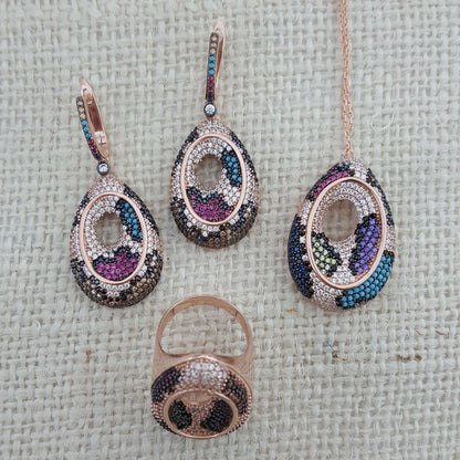 925 Sterling Silver Multicolor Stone Jewellery Set