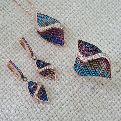 925 Sterling Silver Multicolor Wave Jewellery Set