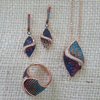 925 Sterling Silver Multicolor Wave Jewellery Set