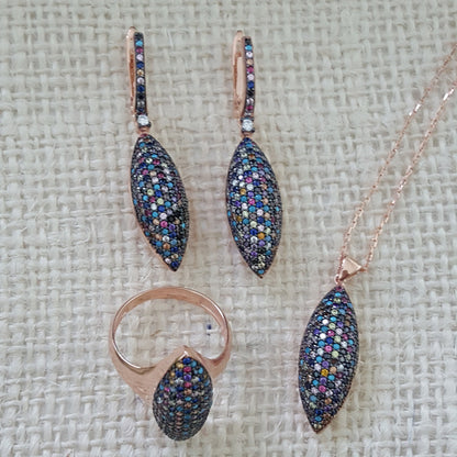 925 Sterling Silver Multicolor Stone Jewellery Set