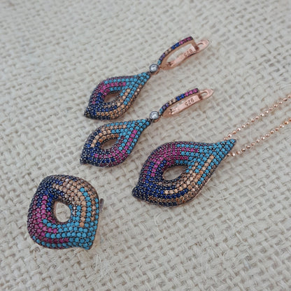 925 Sterling Silver Multicolor Stone Jewellery Set