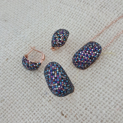 925 Sterling Silver Multicolor Stone Jewellery Set