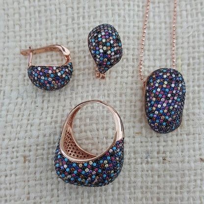 925 Sterling Silver Multicolor Stone Jewellery Set