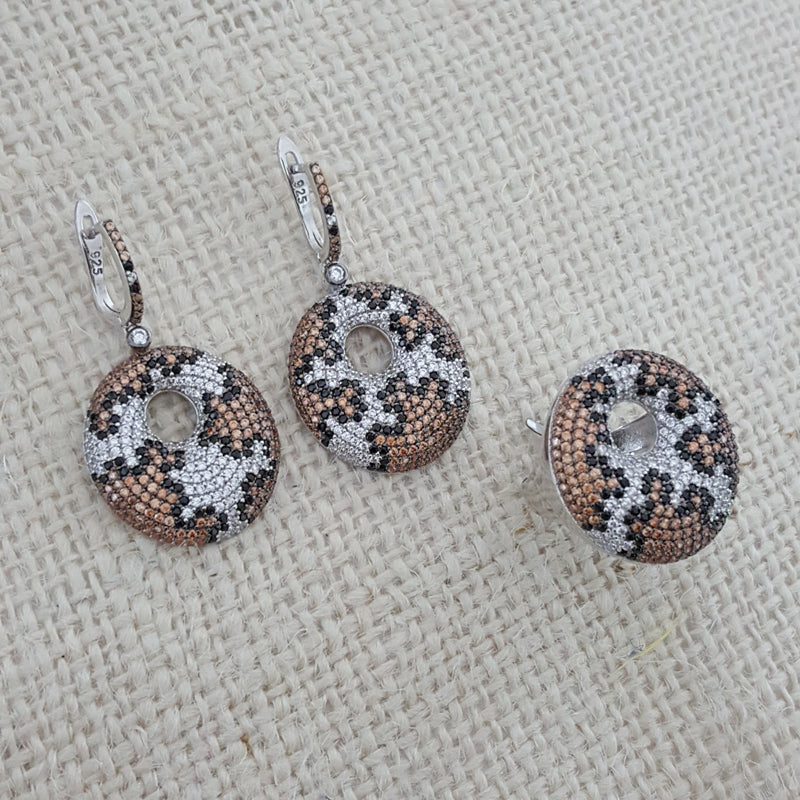 925 Sterling Silver Leopar Pattern Jewellery Set