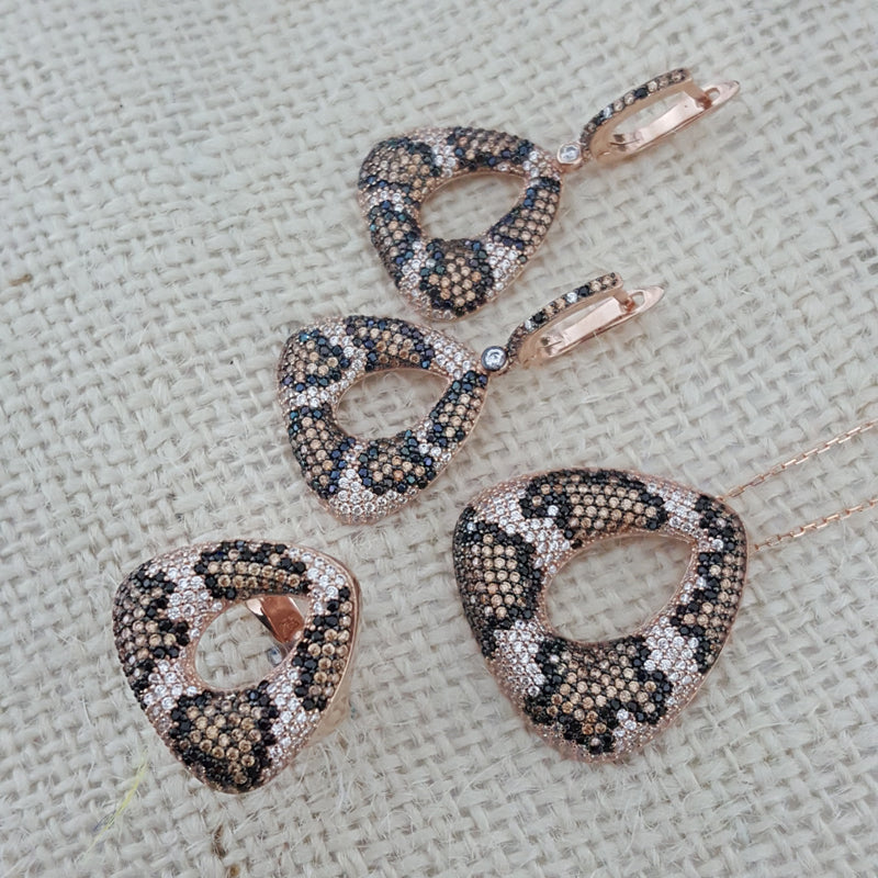 925 Sterling Silver Leopar Pattern Jewellery Set