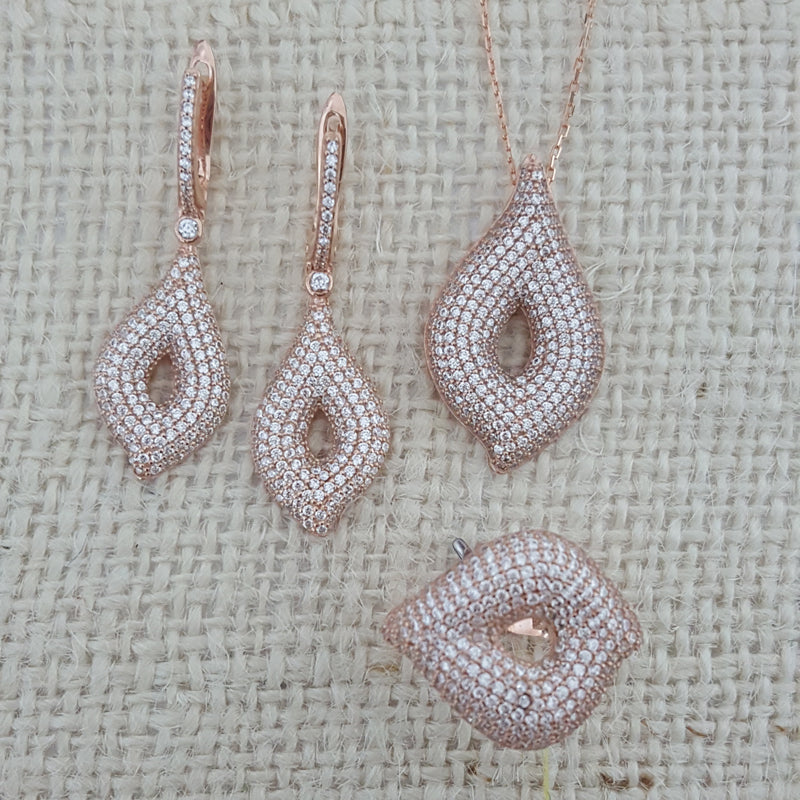 925 Sterling Silver White Zircon Stone Jewellery Set