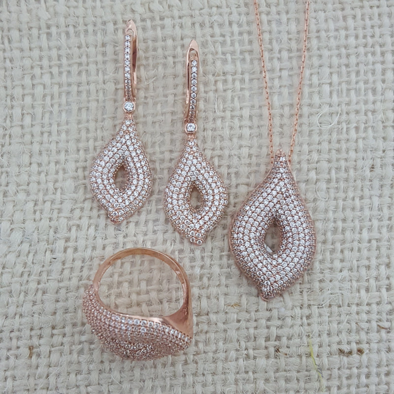 925 Sterling Silver White Zircon Stone Jewellery Set