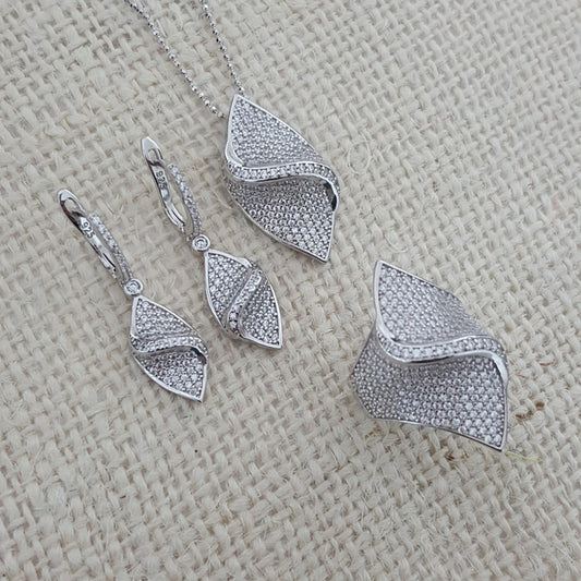 925 Sterling Silver Art Deco Wave Jewellery Set