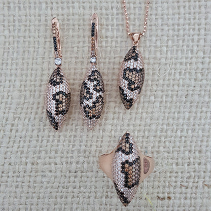 925 Sterling Silver Leopar Pattern Jewellery Set