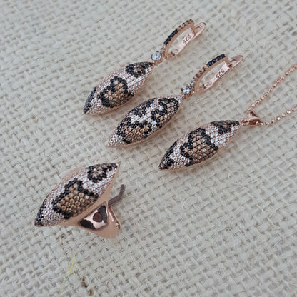 925 Sterling Silver Leopar Pattern Jewellery Set