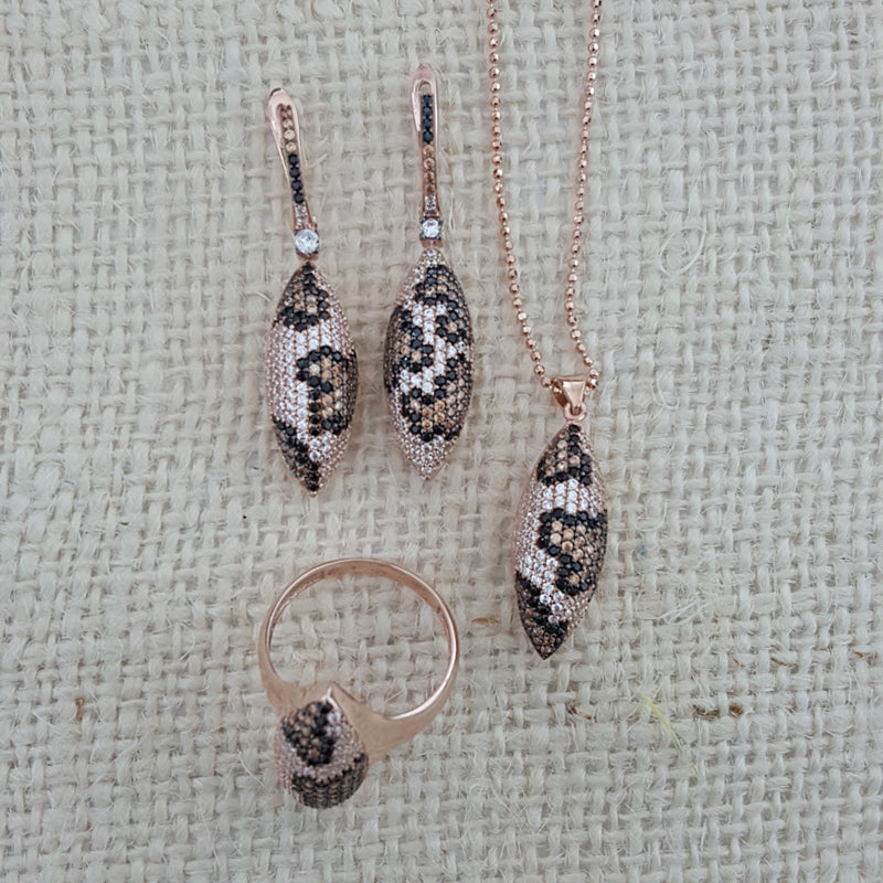 925 Sterling Silver Leopar Pattern Jewellery Set